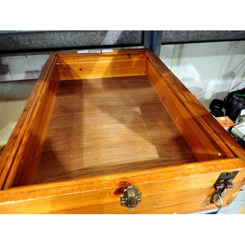 1210 - Wooden hinged display case, no glass, 56 x 11cm H. Not available for in-house P&P