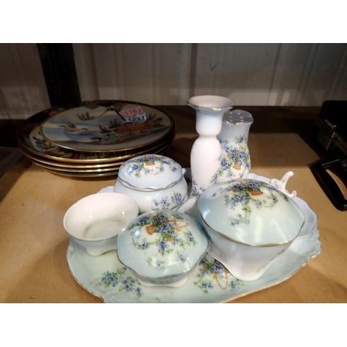 1233 - Early 20th century ceramic ladies dressing table set, together with decorative wall plates. Not avai... 