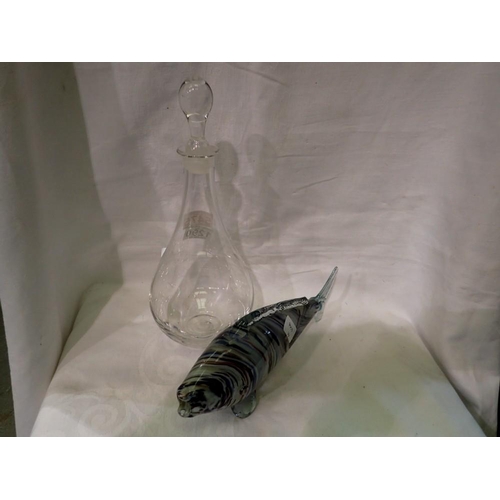 1290 - Darlington crystal decanter and Murano fish. Not available for in-house P&P