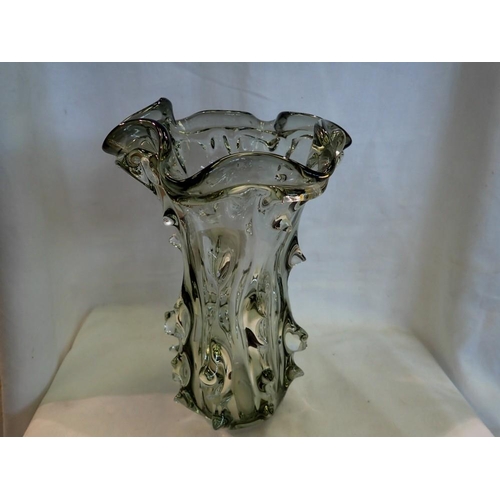 1295 - Blown knobbly glass vase with ground pontil, H: 27 cm. Not available for in-house P&P