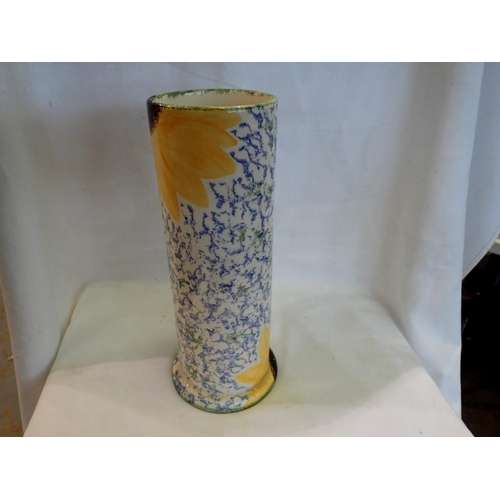 1296 - Tall Poole Pottery hand painted cylindrical vase. Not available for in-house P&P