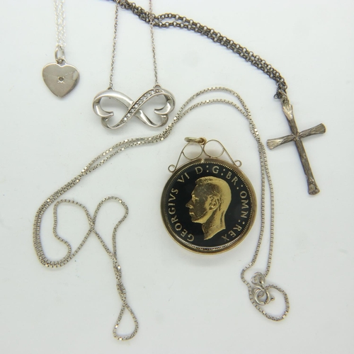 15 - Four 925 silver necklaces, 17g excluding enamelled coin pendant. UK P&P Group 1 (£16+VAT for the fir... 