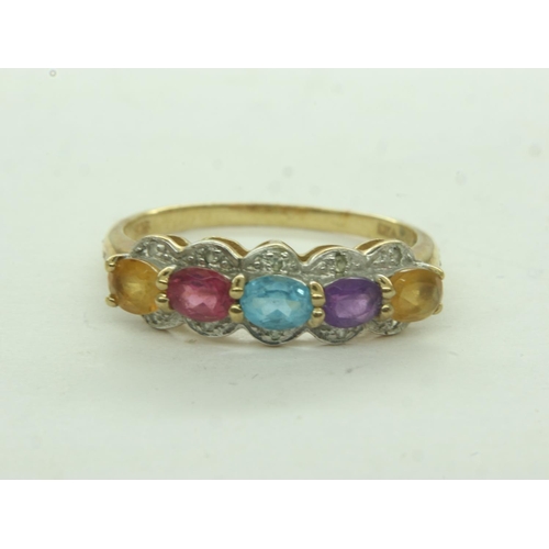 16 - 9ct gold ring, set with multi-coloured stones, size P, 2.0g. UK P&P Group 0 (£6+VAT for the first lo... 