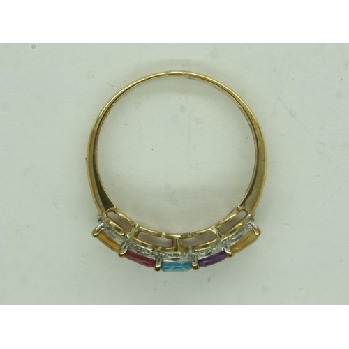 16 - 9ct gold ring, set with multi-coloured stones, size P, 2.0g. UK P&P Group 0 (£6+VAT for the first lo... 