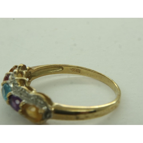 16 - 9ct gold ring, set with multi-coloured stones, size P, 2.0g. UK P&P Group 0 (£6+VAT for the first lo... 