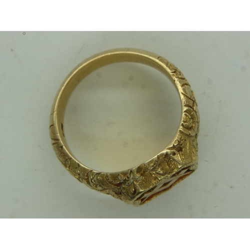 2 - Unmarked heavy gauge 18ct gold Masonic signet ring, size S, 16.2g. UK P&P Group 0 (£6+VAT for the fi... 