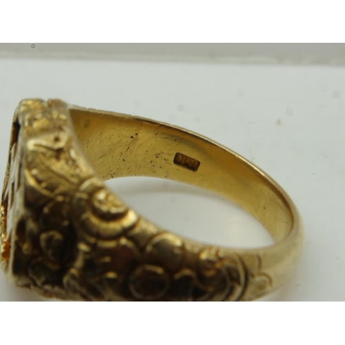 2 - Unmarked heavy gauge 18ct gold Masonic signet ring, size S, 16.2g. UK P&P Group 0 (£6+VAT for the fi... 