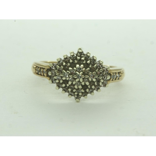 22 - 9ct gold diamond set cluster ring, size M, 3.3g. UK P&P Group 0 (£6+VAT for the first lot and £1+VAT... 