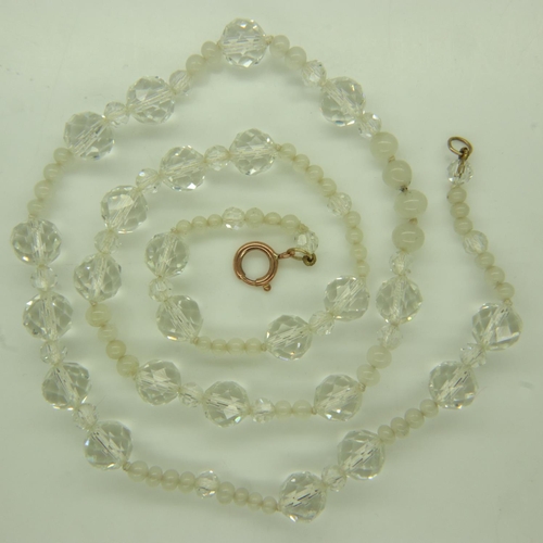 40 - Antique crystal and moonstone necklace with 9ct rose gold clasp, L: 65 cm. UK P&P Group 0 (£6+VAT fo... 