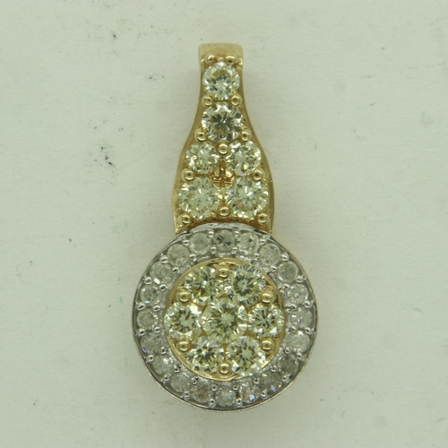 50 - 9ct gold 1.00 carat yellow and white diamond pendant, hallmarked, 1.3g. UK P&P Group 0 (£6+VAT for t... 