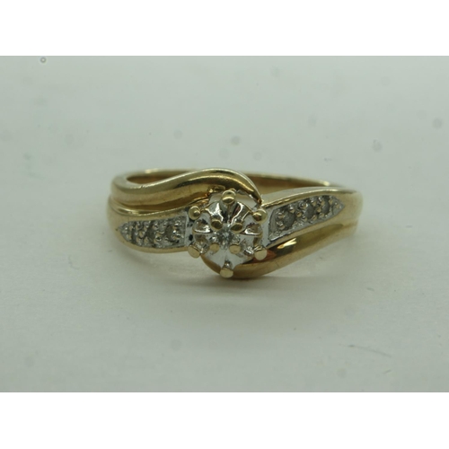 6 - 9ct gold diamond set ring, 0.074cts, size N, 3.1g. UK P&P Group 0 (£6+VAT for the first lot and £1+V... 