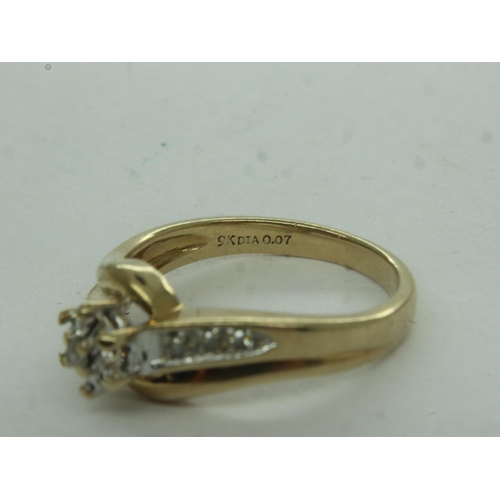 6 - 9ct gold diamond set ring, 0.074cts, size N, 3.1g. UK P&P Group 0 (£6+VAT for the first lot and £1+V... 