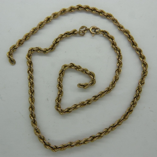 9 - 9ct gold rope chain, broken, L: 42 cm, 4.2g. UK P&P Group 0 (£6+VAT for the first lot and £1+VAT for... 