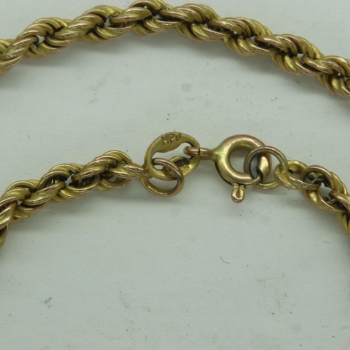 9 - 9ct gold rope chain, broken, L: 42 cm, 4.2g. UK P&P Group 0 (£6+VAT for the first lot and £1+VAT for... 