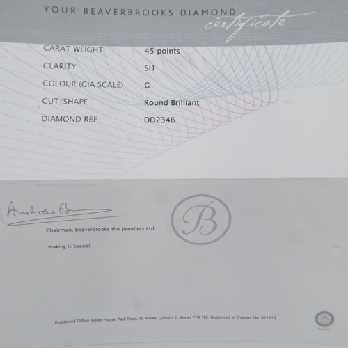 52 - Platinum diamond set solitaire ring, size O/P, 5.4g, 0.45 cts, with certificate. UK P&P Group 0 (£6+... 