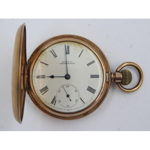 60 - AWW Co, Waltham gold plated pocket watch, working at lotting up. UK P&P Group 1 (£16+VAT for the fir... 