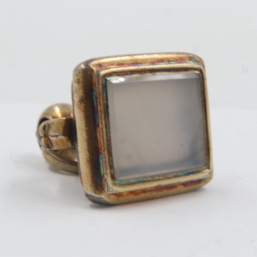 62 - 19th century gilt metal fob set with a large rectangular panel of agate. UK P&P Group 0 (£6+VAT for ... 