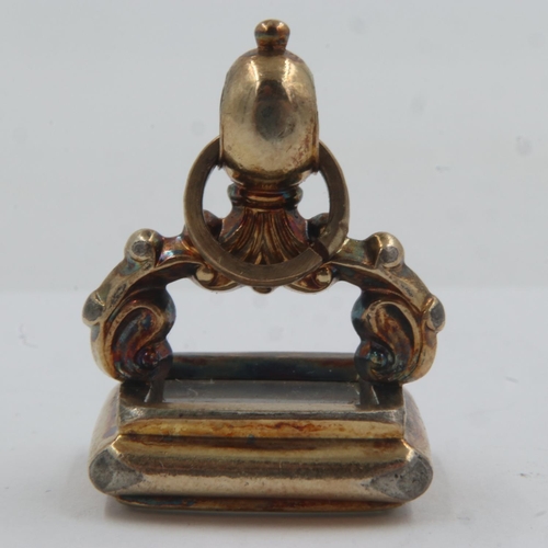 62 - 19th century gilt metal fob set with a large rectangular panel of agate. UK P&P Group 0 (£6+VAT for ... 