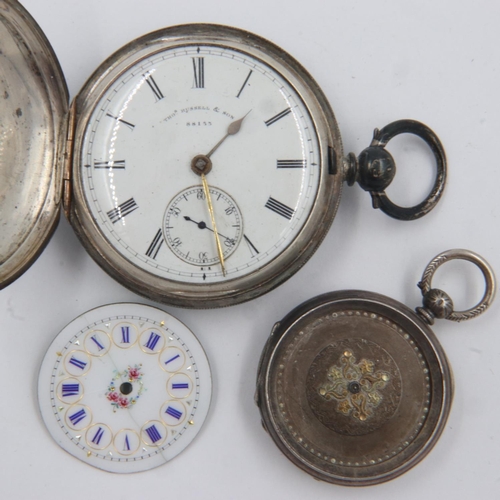 66 - Thomas Russell & Son silver pocket watch, with a silver ladies fob watch (A/F). UK P&P Group 1 (£16+... 