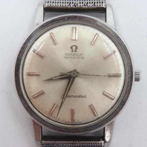 69 - OMEGA Seamaster automatic wristwatch, scuffs to glass, working at lotting up, after market stainless... 