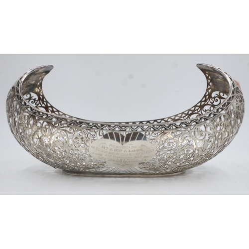 77 - Large hallmarked silver open basket, Sheffield assay 1278g, L: 40 cm. Not available for in-house P&P