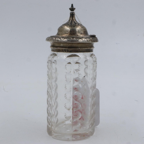 78 - Victorian sterling silver and glass sugar caster, Birmingham assay 1856, H: 14 cm. UK P&P Group 1 (£... 