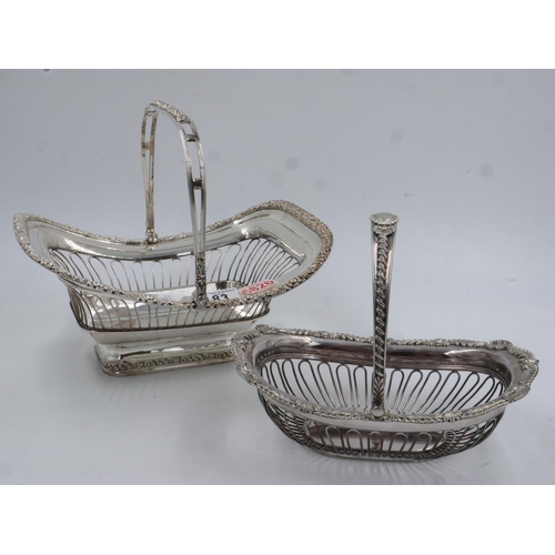 83 - Silver plate basket with swing handle and another, L: 32 cm. Not available for in-house P&P