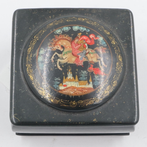 95 - A small Russian lacquered box, the domed cover decorated with an image from Tsarevich's Fire Bird, s... 