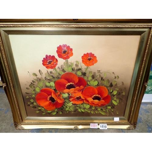 1510 - Gilt framed oil on canvas still life floral study overall size 62 x 52 cm. Not available for in-hous... 