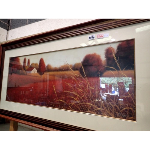 1514 - Large framed print, entitled 'Crimson Fields'. 65 x 126cm. Not available for in-house P&P