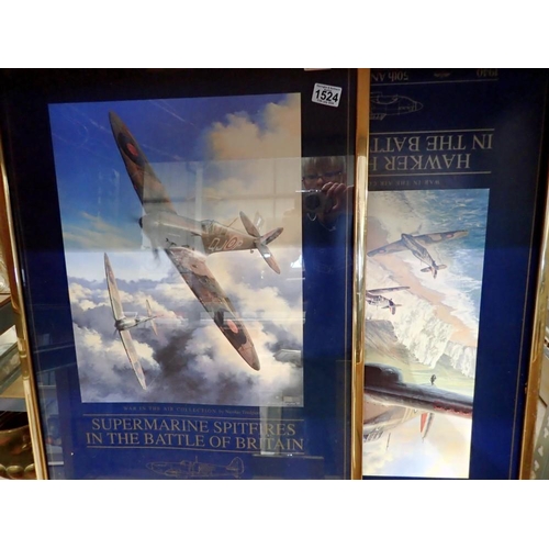 1524 - Two framed RAF 50th anniversary posters by Nicholas Trudgian, Spitfire and Hurricane. 57 x 79cm. Not... 