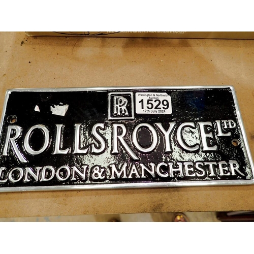 1529 - Cast aluminium Rolls Royce sign, L: 24 cm. Not available for in-house P&P