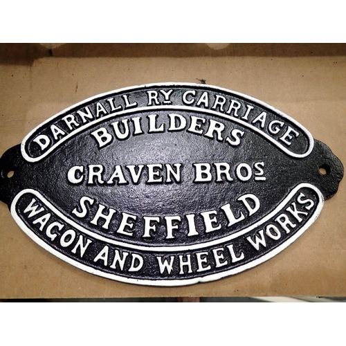 1533 - Cast iron Craven Brothers wagon plate L: 26 cm. UK P&P Group 2 (£20+VAT for the first lot and £4+VAT... 