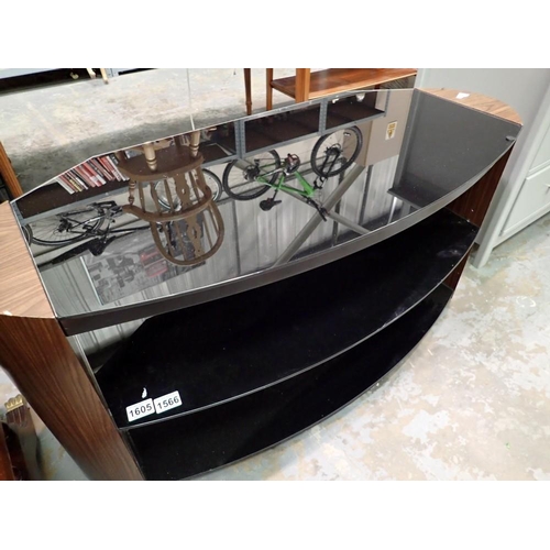 1566 - Modern glass shelved TV unit, 110 x 52 cm H. Not available for in-house P&P