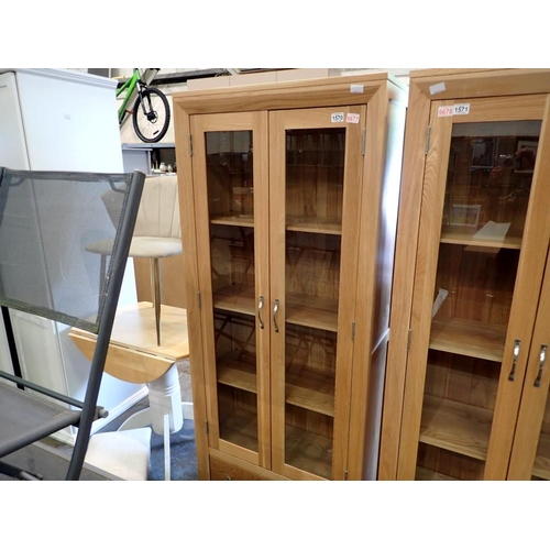 1570 - Beech display cabinet with glass doors and one drawer, 78 x 184 cm H. Offer on next lot. Not availab... 