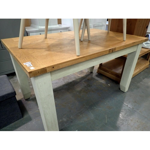 1578 - Large modern oak table, 147 x 79cm H. Not available for in-house P&P