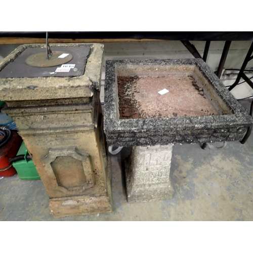 1649 - Reconstituted stone sundial with slate and metal top and a bird bath. Not available for in-house P&P