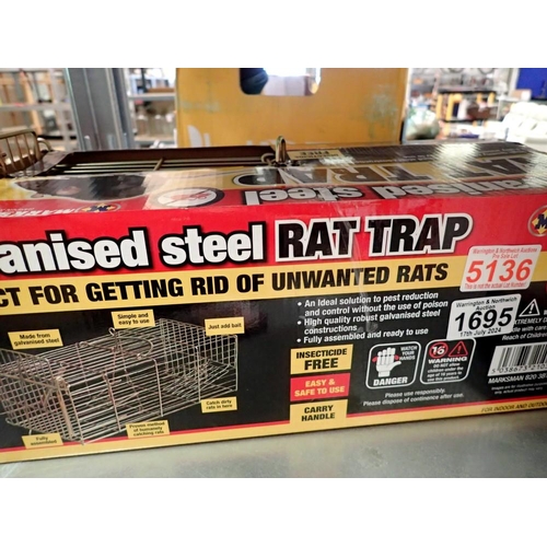 1695 - New old stock galvanised steel rat trap, boxed. Not available for in-house P&P