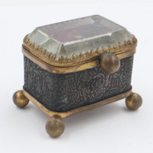 103 - Continental 19th century ring casket with glazed cover, scratches and nibbles to the glass lid, wear... 