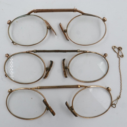 105 - Three pairs of Victorian gold plated spectacles. UK P&P Group 1 (£16+VAT for the first lot and £2+VA... 