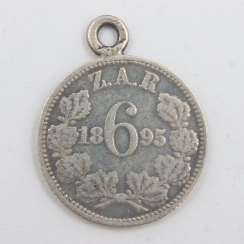 132 - 1895 - South African silver ZAR sixpence pendant. UK P&P Group 1 (£16+VAT for the first lot and £2+V... 