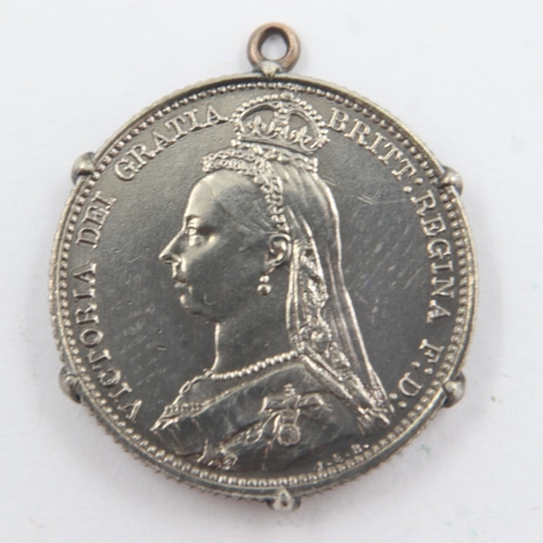 134 - 1887 silver sixpence mounted pendant. UK P&P Group 1 (£16+VAT for the first lot and £2+VAT for subse... 