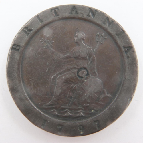 135 - 1797 Cartwheel twopence coin with countermark - Soho mint. UK P&P Group 1 (£16+VAT for the first lot... 