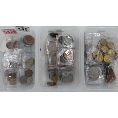 140 - UK pre decimal coins in three containers, some good grades. UK P&P Group 2 (£20+VAT for the first lo... 