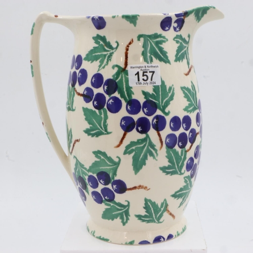 157 - Large Moorland Sponge Ware jug, no cracks or chips, H: 28 cm. UK P&P Group 2 (£20+VAT for the first ... 