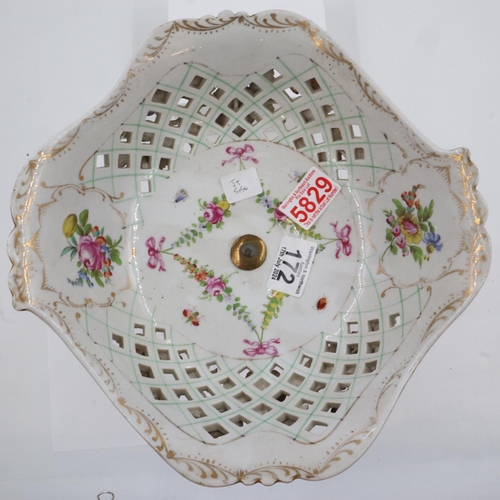 172 - Continental comport decorated with cherubs and flowers, some losses, H: 38 cm. Not available for in-... 