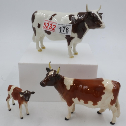 176 - Beswick Ayrshire cattle family, bull, cow and calf (3), no cracks or chips. UK P&P Group 2 (£20+VAT ... 