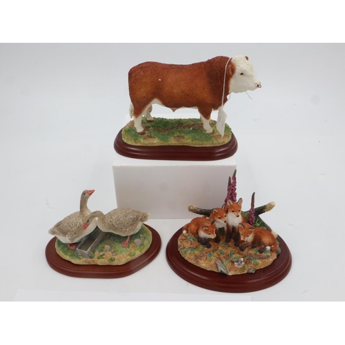 180 - Three Border Fine Arts boxed figures, Simmental Bull, The Young Ones and Good for the Goose, no crac... 