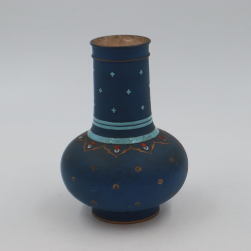 205 - Mettlach ( Villeroy & Boch ) ceramic vase with enamelled band, circa 1890, no cracks or chips, H: 19... 