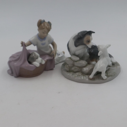 206 - Two Nao figurines, including a girl with puppy and a dog with lamb, no cracks or chips. UK P&P Group... 